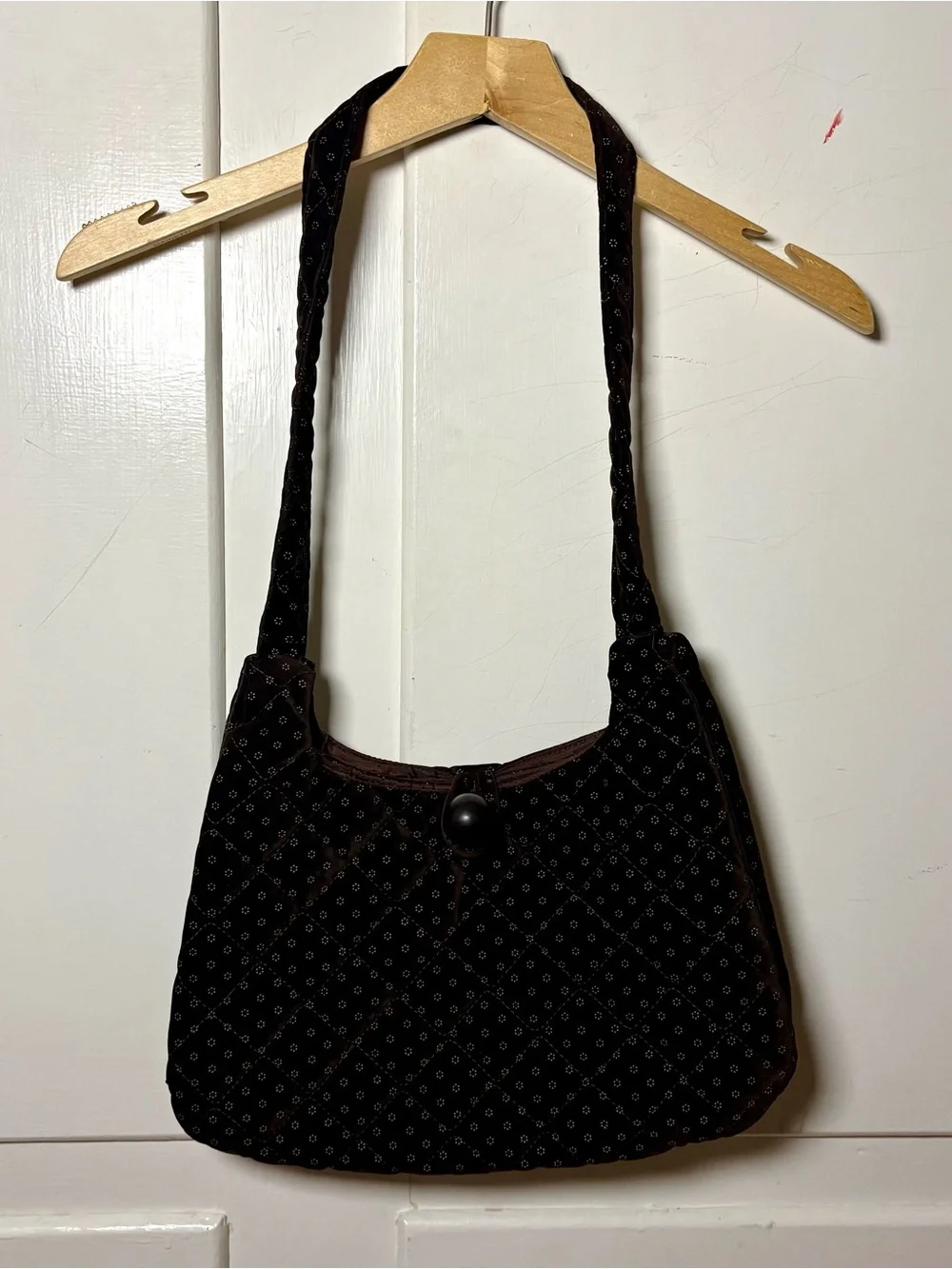 Vintage 90s Brown Quilted Velvet Shoulder Bag Purse